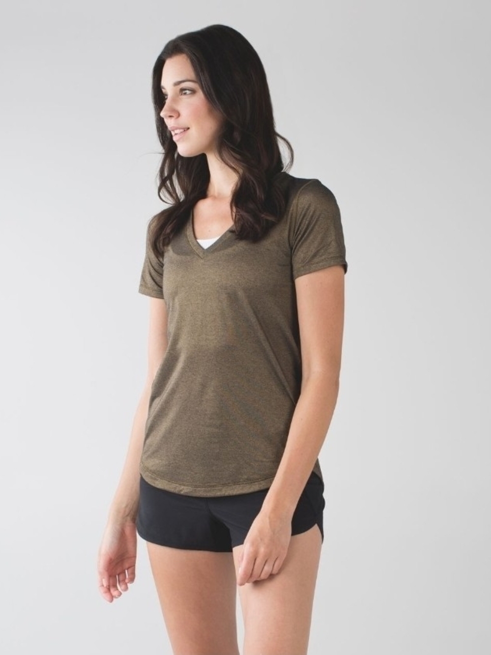 Lululemon What The Sport Tee V-Neck - Heathered Black / Gold Sparkle - Picture 4 of 15